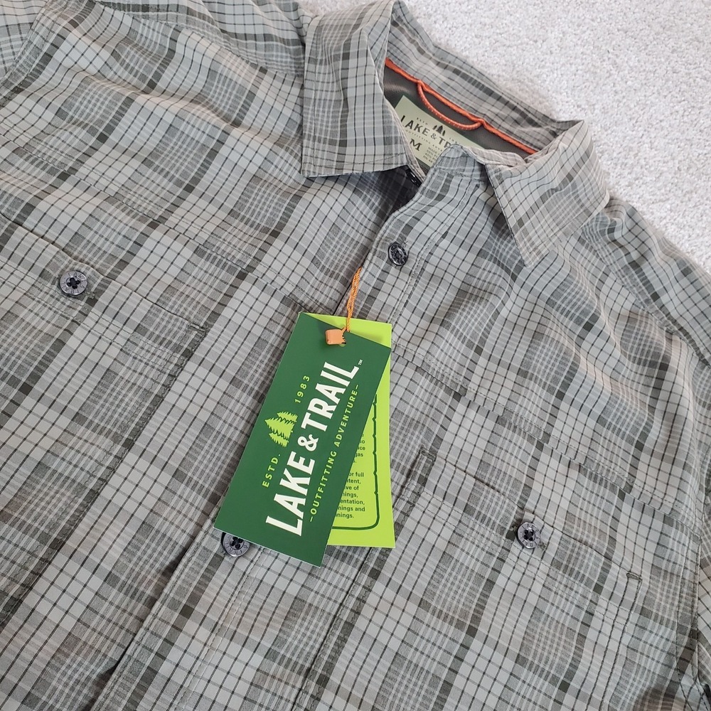 Lake & Trail Men's Button Down Shirt Size M Green Plaid Short Sleeve NWTGS